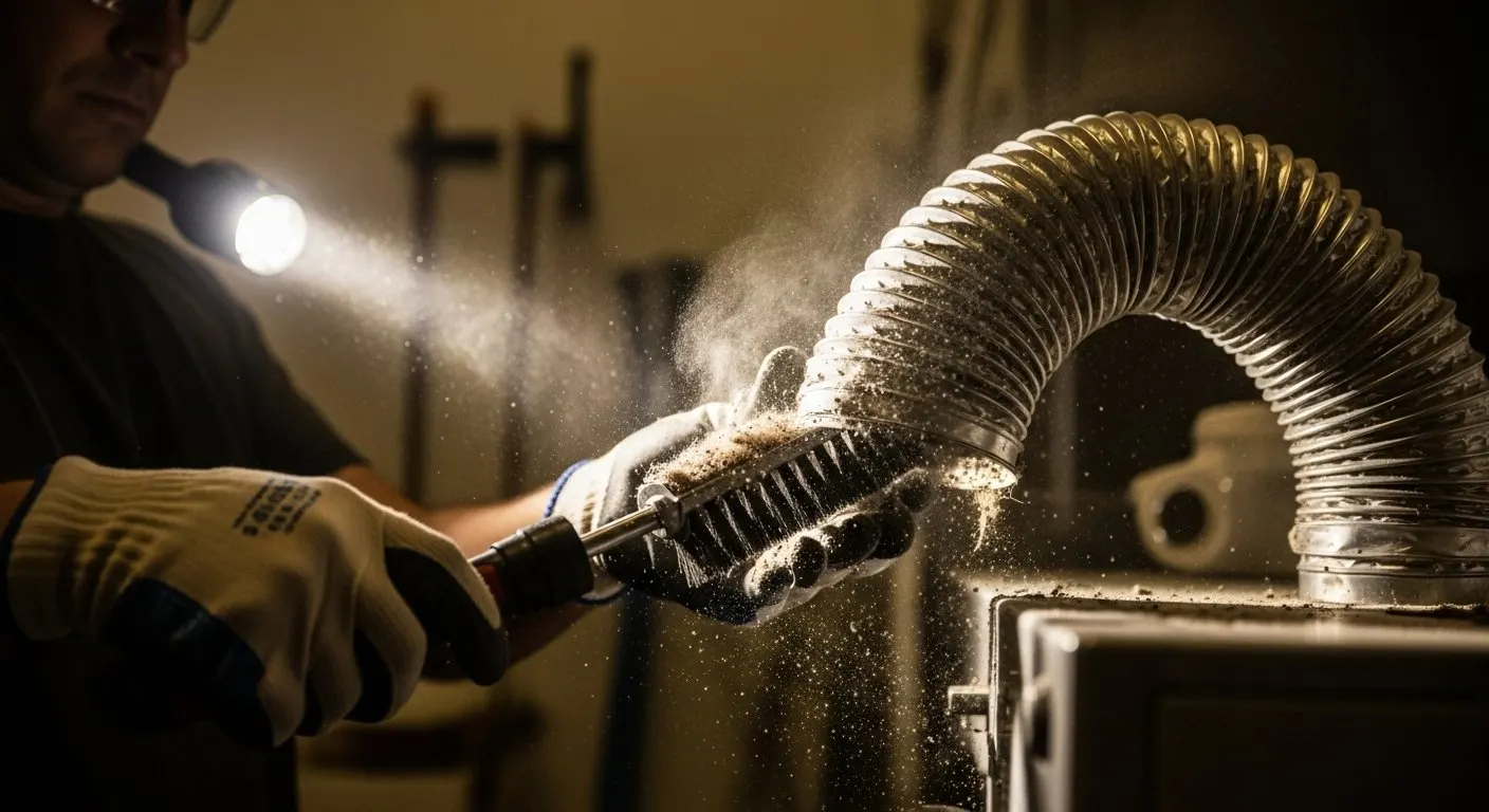 Duct cleaning hose inside an air duct